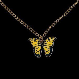Yellow & Black Butterfly Pendant Necklace